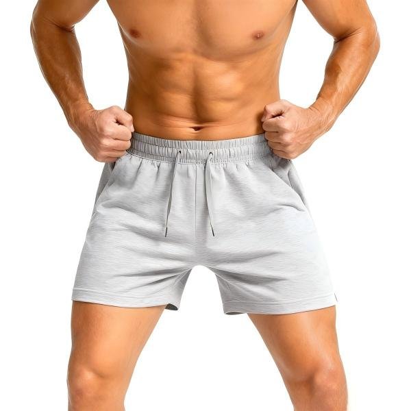 Men's Light Gray Soft Elastic Waist Casual Shorts