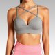 Heather Gray Crisscross Back Sports Bra with Pink Striped Leggings