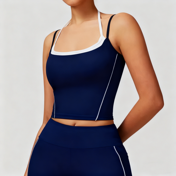 Navy Blue Two-Strap Crop Tank & Matching Bottoms