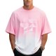 Men's Pink to White Ombre Oversized Short-Sleeve Crew Neck T-Shirt with Geometric Print